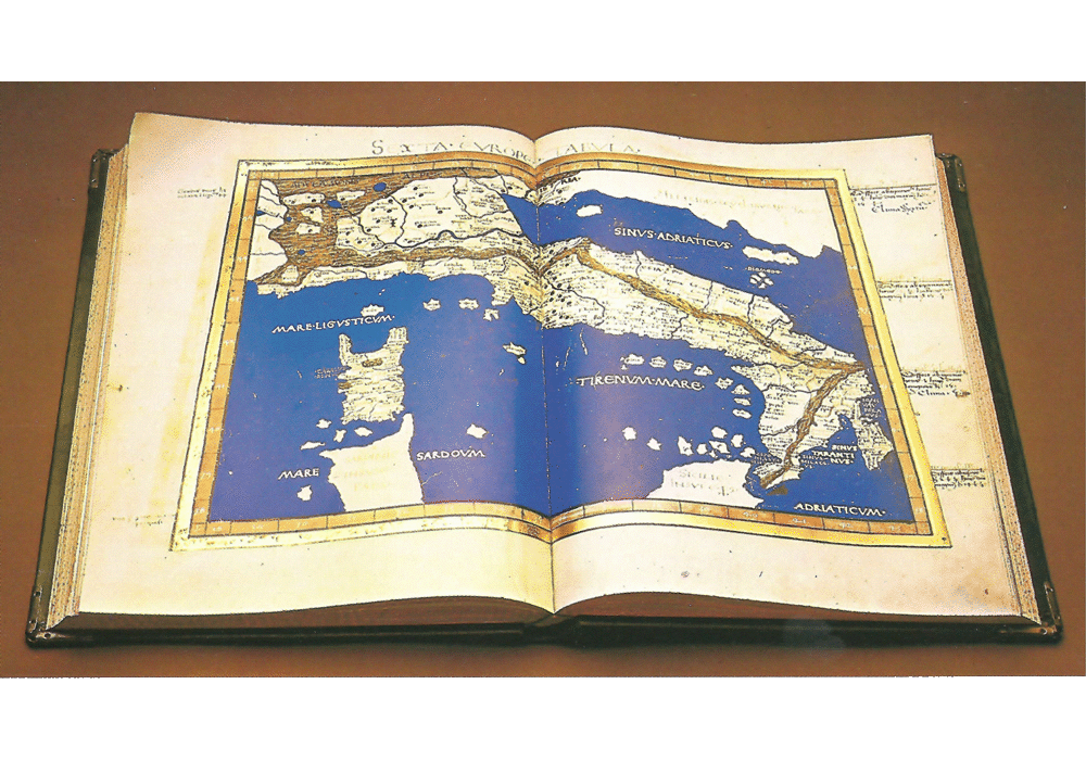 Atlas-Claudius Ptolomeus-manuscrito iluminado códice-libro facsímil-Vicent García Editores-1 abierto.